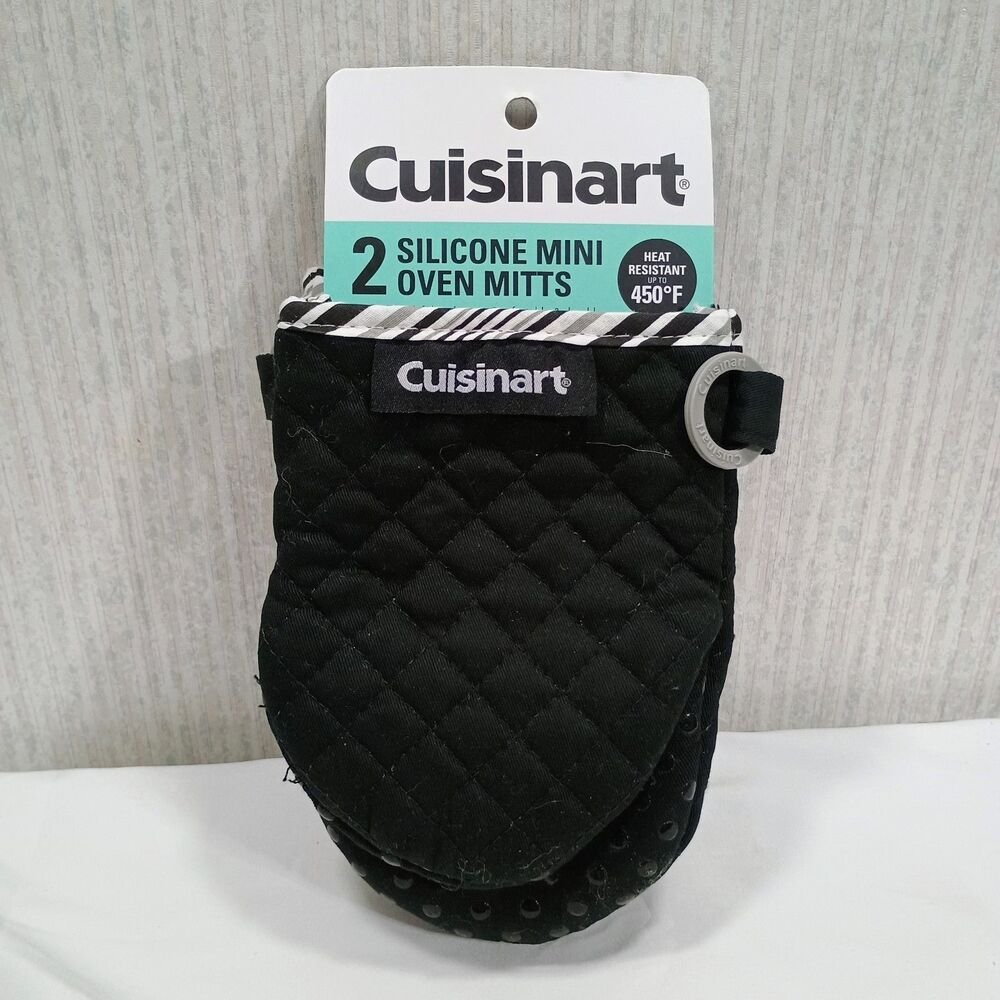 Cuisinart 2 Pack Silicone Mini Oven Mitts Black Heat Resistant 450F...